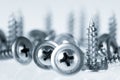 Many silver screws toned grey Royalty Free Stock Photo