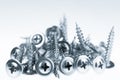 Many silver screws toned grey Royalty Free Stock Photo