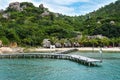 many similar tropical houses with palms on a beach of south china sea in Vietnam Royalty Free Stock Photo