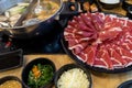 Sliced beef served as a set For hotpot or sukiyaki Royalty Free Stock Photo