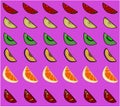 Many sliced fruit slices are arranged in rows.