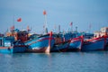 Many small boats in the harbor.Boats moored in the small harbor.