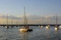 Many small boats moored in the sailboat harbor Royalty Free Stock Photo