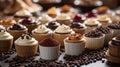 Many small cakes with coffee Royalty Free Stock Photo