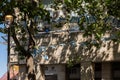 Many small Israeli flags wave in the wind on a summer morning in Davidka Square in West Jerusalem. Royalty Free Stock Photo