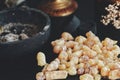 Many small peaces of yellow Yemen frankincense from boswellia tree