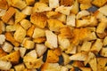 Many small pieces of dried bread