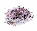 Many small purple diamond jewel stones heap isolated. Royalty Free Stock Photo