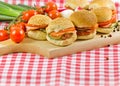 Many small sandwiches close-up