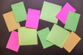 Many small sheets of colored paper to write on the notes on the wall Royalty Free Stock Photo