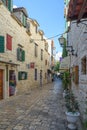 Many small streets and charming corners can be found in the UNESCO-protected city of Trogir. Croatia, Europe Royalty Free Stock Photo