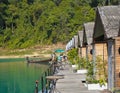 Many small,, wooden houses, bungalows, for tourists and travelers in the Kao SOK National Park in Phuket Royalty Free Stock Photo