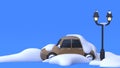 many snow lamp car park blue background abstract cartoon style winter nature concept 3d render