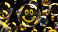 Many soap bubbles with smiley face refraction Royalty Free Stock Photo