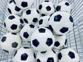 many soccer balls for children in supermarket Royalty Free Stock Photo