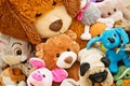 Many Soft plush fluffy toys sits in the children`s room Royalty Free Stock Photo