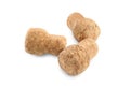 Many sparkling wine corks on white background