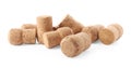 Many sparkling wine corks on white background