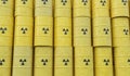 Many stacked barrels with radioactive waste. 3D rendered illustration