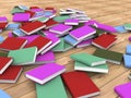 Many stacked books falling