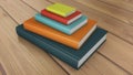 Many stacked colored books