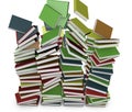 Many stacked colored books falling