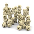 Many Stacked 3D Dices on White Background