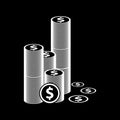 Many stacked dollar coins for web icons on a black background