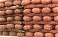 Many stacked dried sausages Royalty Free Stock Photo
