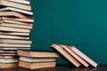 Many stacks of educational books to prepare for exams in the university library