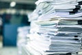 Many stacks of paper placed in the office. Royalty Free Stock Photo