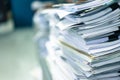 Many stacks of paper placed in the office. Royalty Free Stock Photo