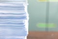 Many stacks of paper placed in the office. Royalty Free Stock Photo