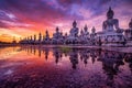 Many Statue buddha image at sunset in southen of Thailand