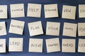 Many sticky notes attached to blackboards with text Royalty Free Stock Photo