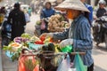 Hanoi Vietnam 20/12/2013 street seller with bicycle with fruit and vegetables