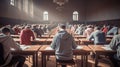 many students having exam in classroom