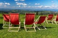 Many sun bed lounge outdoor in background mountain Royalty Free Stock Photo