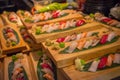 Many sushi dishes for catering