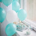 Many sweet birthday cake pops and birthdays balloons Royalty Free Stock Photo