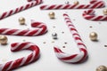 Many sweet Christmas candy canes and decor on white background Royalty Free Stock Photo