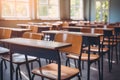 Many Tables and chairs in classroom background Royalty Free Stock Photo