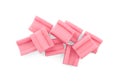 Many tasty pink chewing gums on white background, top view Royalty Free Stock Photo
