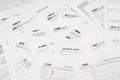 Many tax form blanks lies on table close up. Tax payers paperwork routine and bureaucracy concept Royalty Free Stock Photo