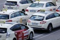 Many taxi cars at the airport