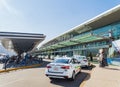 Many taxi waiting outside the Miguel Hidalgo y Costilla International Airport