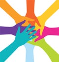 Many Teamwork People Join Colorful Hand