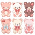 many teddy bear cute clipart on white background