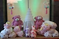 Many teddy bears and many wedding cakes