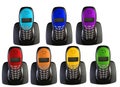 Many telephones in color of rainbow, collage Royalty Free Stock Photo